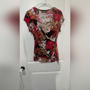 Maurices Floral V-Neck Top - Red and Brown